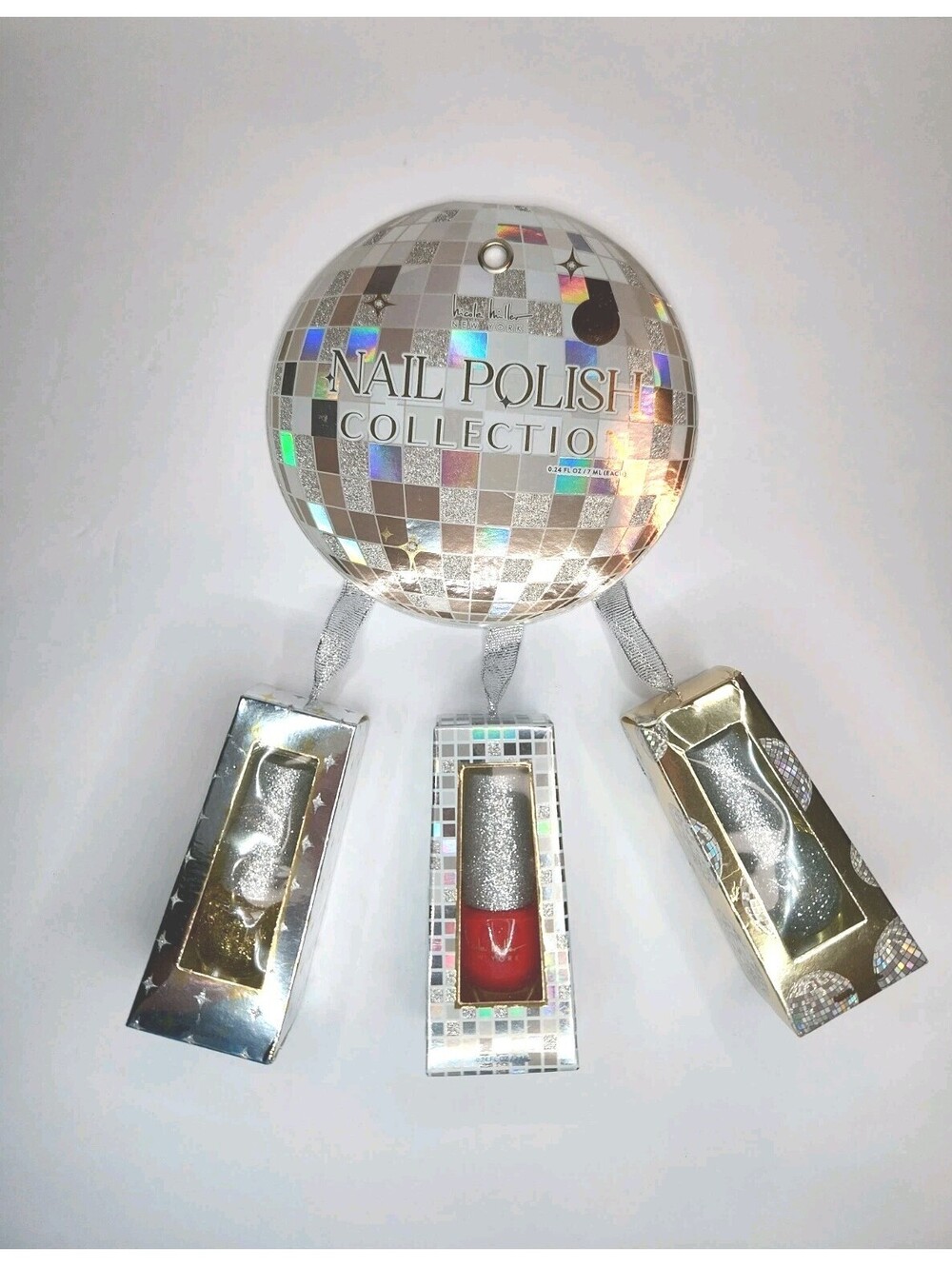 Nicole Miller Nail Polish Set of 3 Holiday Collection Red Gld Slvr Glitter NWT